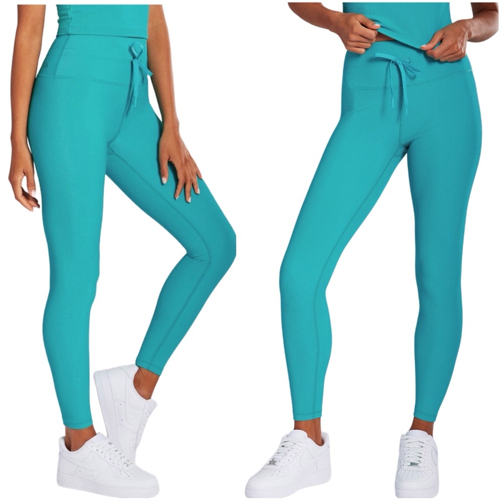 Greyson Clothiers NWT Ribbed Lagoon Teal Cleo Drawstring High-Rise Leggings